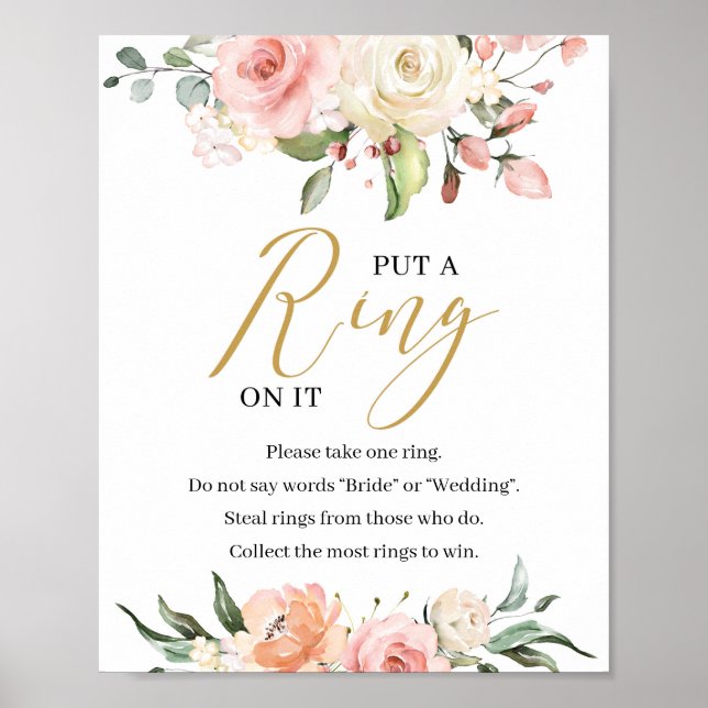 Boho Blush pink floral put a ring on it game sign (Front)