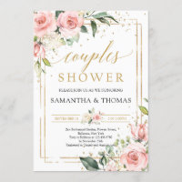 Boho blush pink floral roses gold couples shower