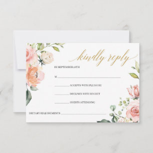 Boho Blush Pink Floral Roses Gold Geometric  RSVP Card