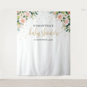 Boho blush pink floral roses greenery baby shower tapestry