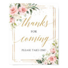 Boho blush pink floral thanks for coming sign