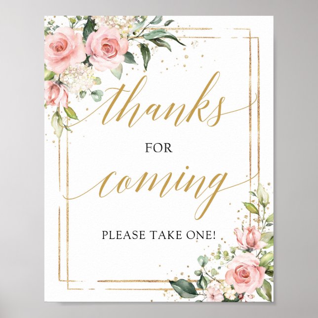 Boho blush pink floral thanks for coming sign (Front)