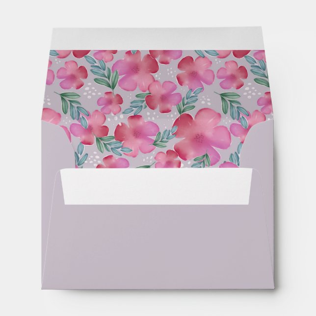 Boho Blush Pink Floral Watercolor Wedding Envelope (Back (Bottom))