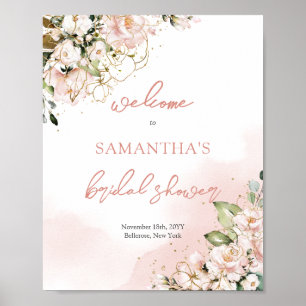 Boho blush pink gold floral bridal shower welcome poster