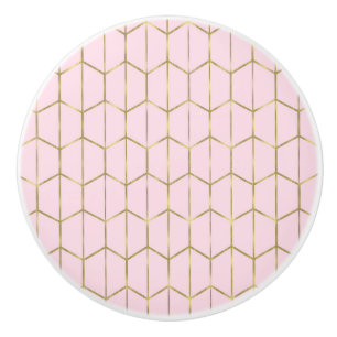 Boho Blush Pink Hexagon Gold & Geometric Glam Ceramic Knob