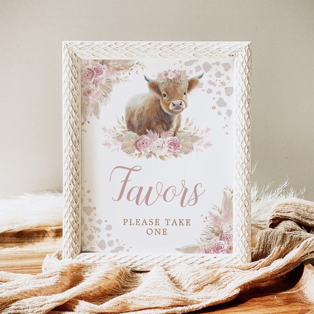 Boho Blush Pink Highland Cow Favours Sign (Creator Uploaded)