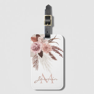 Boho Blush Pink Pampas Grass Floral Luggage Tag
