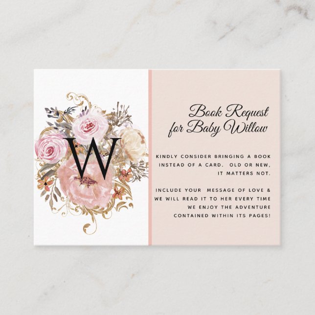 BOHO Blush Pink Peach Floral Baby Shower Books Business Card (Front)