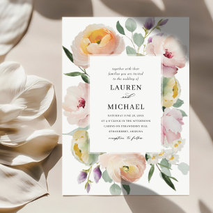 Boho Blush Pink Rose Elegant Wedding Invitation