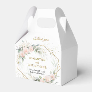 Boho blush pink roses flowers greenery wedding favour box