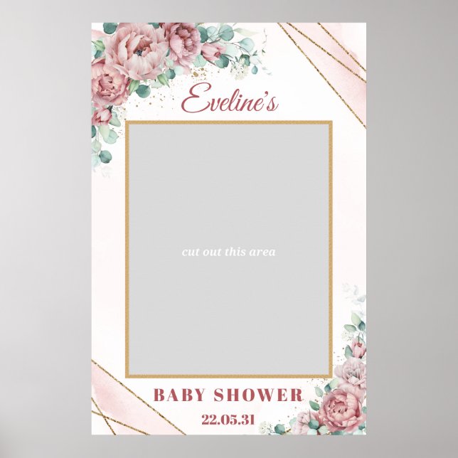 Boho blush pink roses gold baby shower photo prop poster (Front)