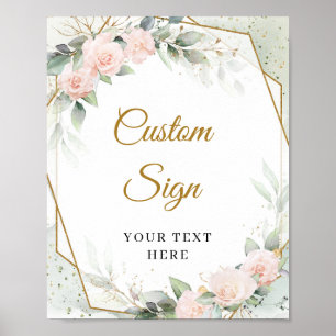Boho Blush pink roses greenery gold custom sign