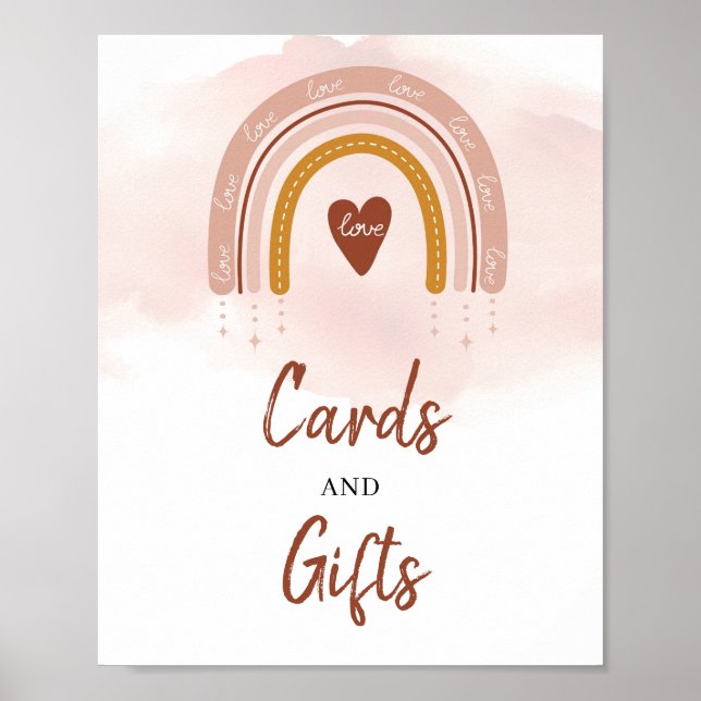 Boho Blush Pink Rust Rainbow Cards and Gifts Sign (Front)