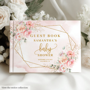 Boho blush pink sage floral gold glitter guest boo guest book