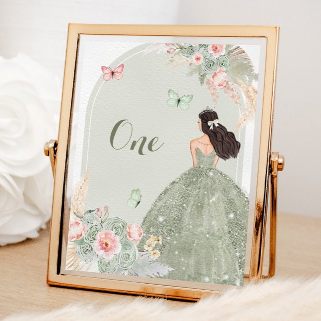 Boho Blush Pink Sage Green Quinceañera Table Number (Creator Uploaded)