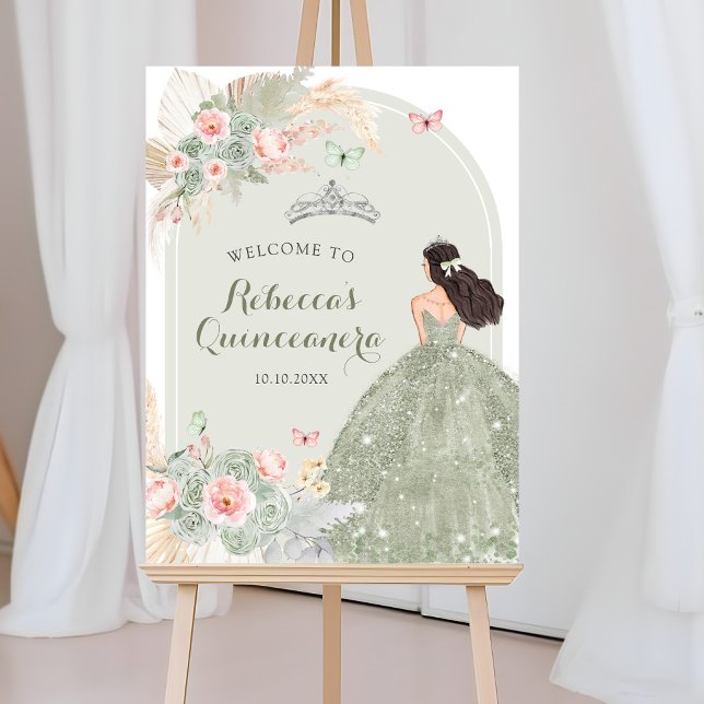 Boho Blush Pink Sage Green Quinceañera Welcome Poster (Creator Uploaded)