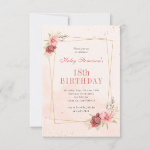 Boho Blush Pink Terracotta Floral 18th Birthday Invitation