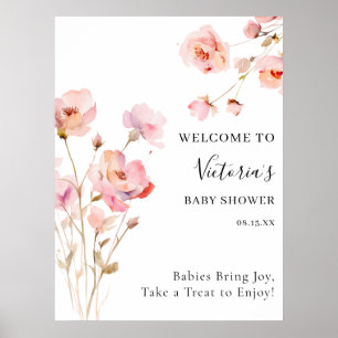 BOHO BLUSH PINK WATERCOLOR FLORAL BABY IN BLOOM  POSTER