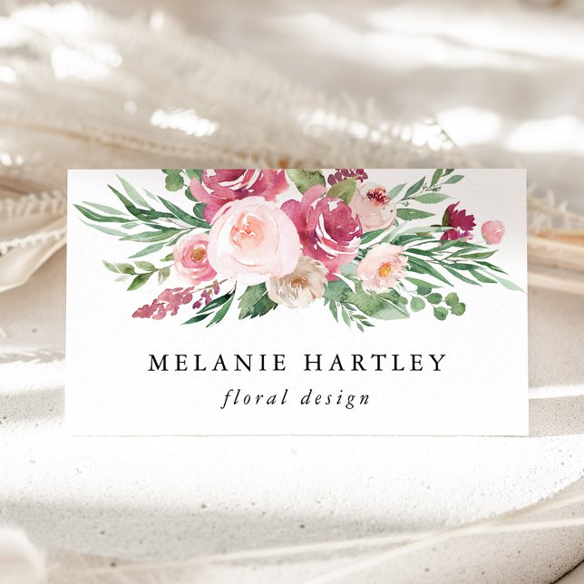 Boho Blush & Pink Watercolor Floral Business Card (Creator Uploaded)