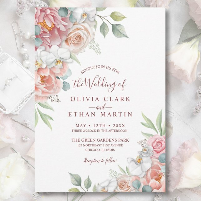 Boho Blush Pink Watercolor Floral Wedding Invitati Invitation (Creator Uploaded)