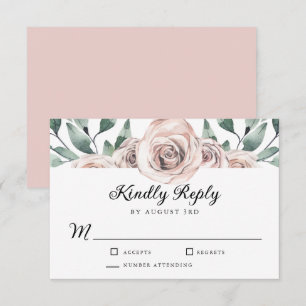 Boho Blush Rose Floral Wedding RSVP Card