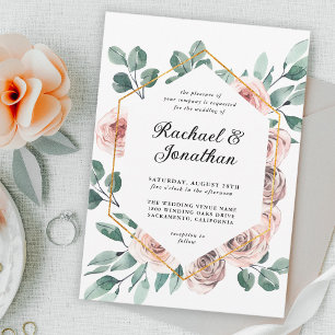 Boho Blush Rose Floral with Geometric Frame Invitation