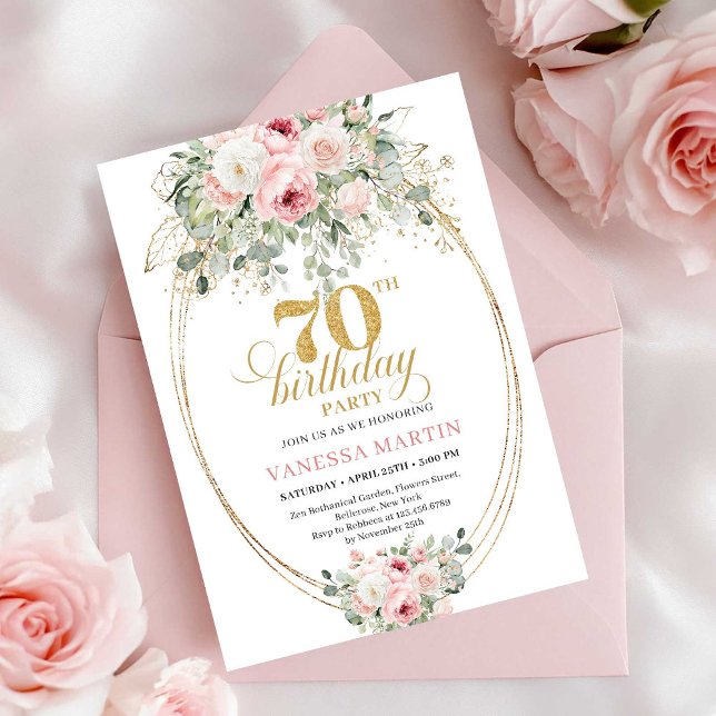 Boho Blush Roses 70th Birthday Invitation (Boho Blush Roses 70th Birthday Invitation)