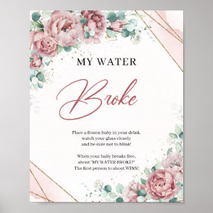 Boho blush roses eucalyptus gold My Water Broke Poster