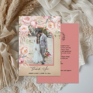 Boho Blush Terracotta Arch Photo Monogram Wedding Thank You Card