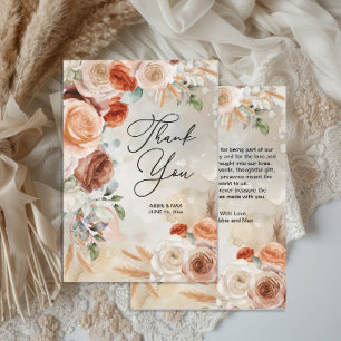 Boho Blush Terracotta Cream Floral Wedding  Thank You Card