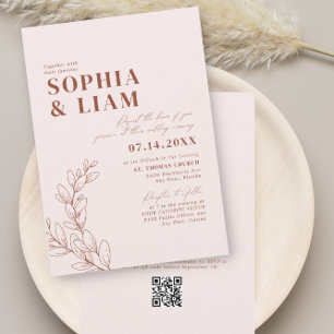 Boho Blush Terracotta With RSVP QR Code Wedding Invitation