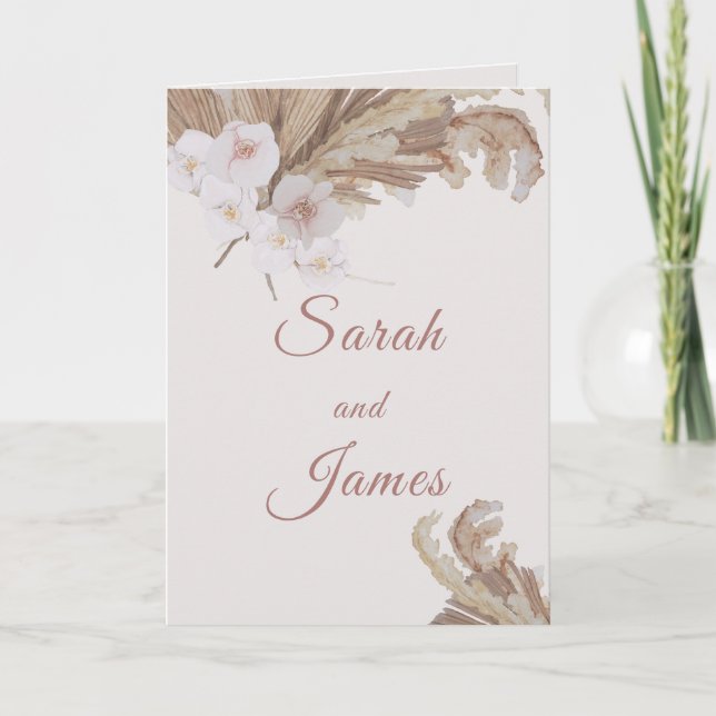 Boho Blush Watercolor Flower Pampas Grass Wedding Invitation (Front)