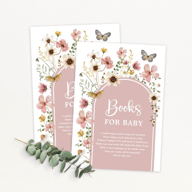 Boho Blush Wildflower Meadow Books for Baby Girl Enclosure Card (Creator Uploaded)