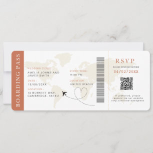 Boho Boarding Pass Destination wedding QR code  Invitation