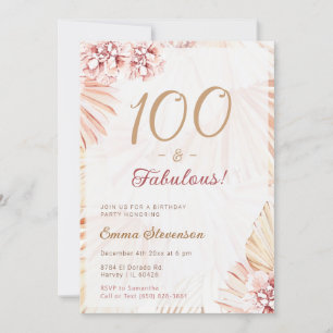 Boho Bohemian 100 Fabulous Ladies 100th Birthday Invitation