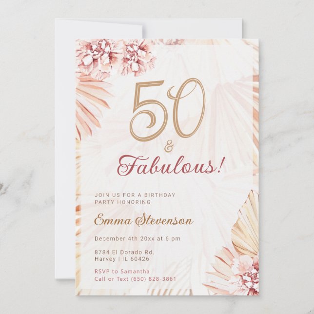 Boho Bohemian 50 & Fabulous Ladies 50th Birthday Invitation (Front)