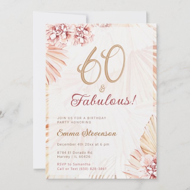 Boho Bohemian 60 & Fabulous Ladies 60th Birthday Invitation (Front)