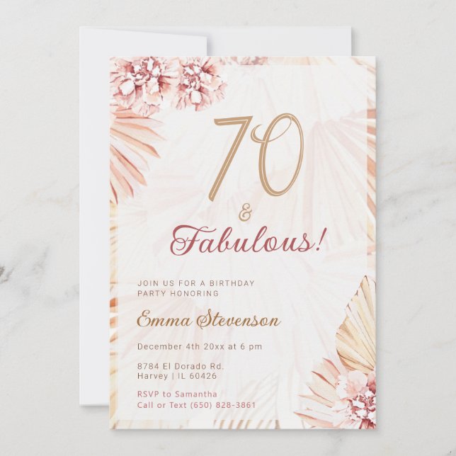 Boho Bohemian 70 & Fabulous Ladies 70th Birthday Invitation (Front)