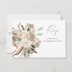 Boho Bohemian Beige Floral with Meal RSVP Card
