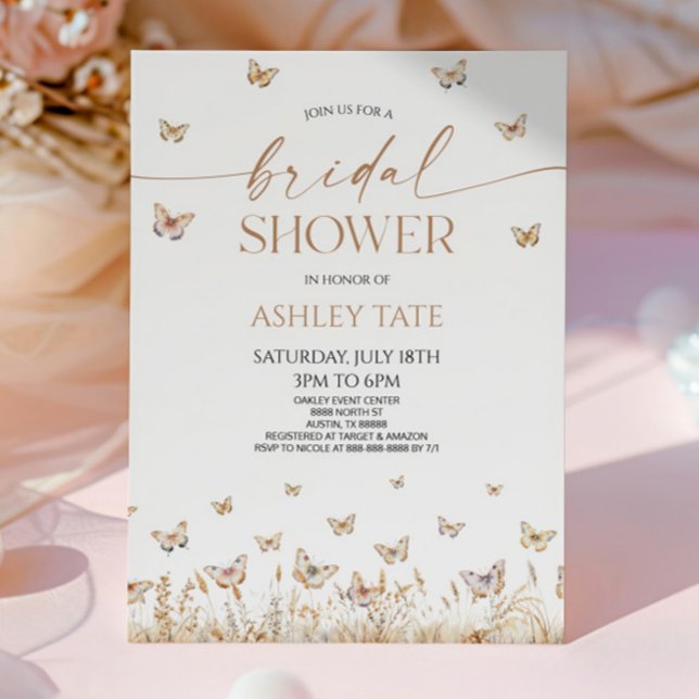 Boho Bohemian Butterfly Wildflower Bridal Shower Invitation (Creator Uploaded)