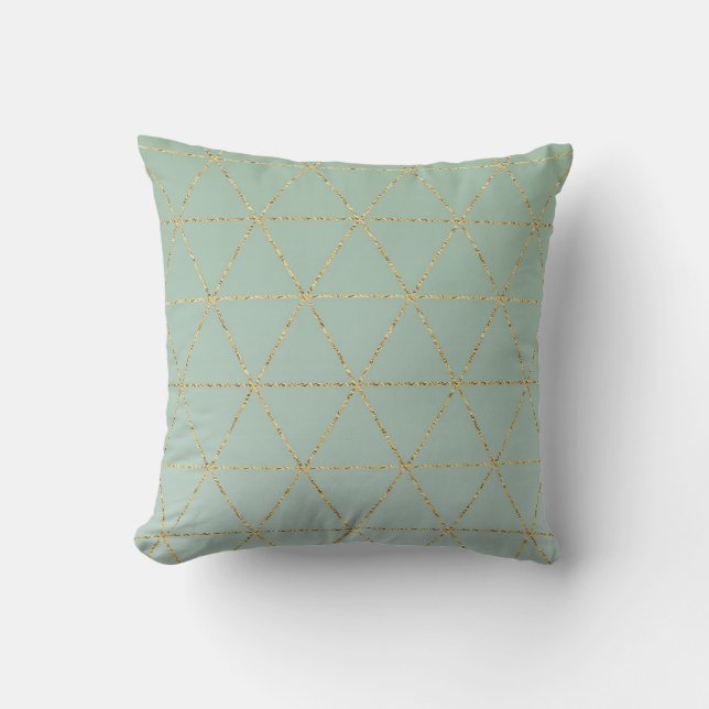 Boho Bohemian Chic Gold & Mint Geometric Glam Cushion (Front)