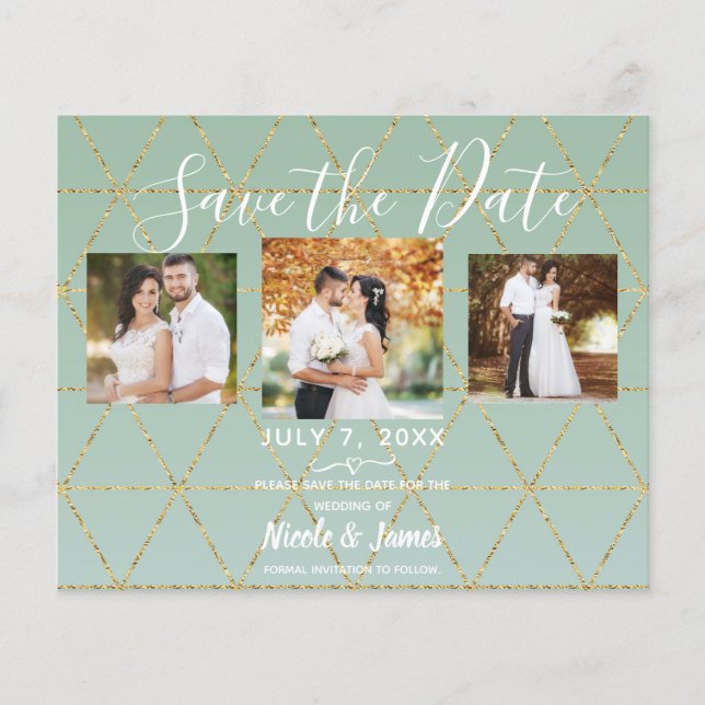 Boho Bohemian Chic Gold Mint Modern Save Date (Front)