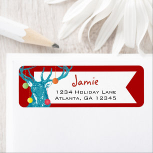 Boho Bohemian Christmas Buck Deer Antlers Return Address Label
