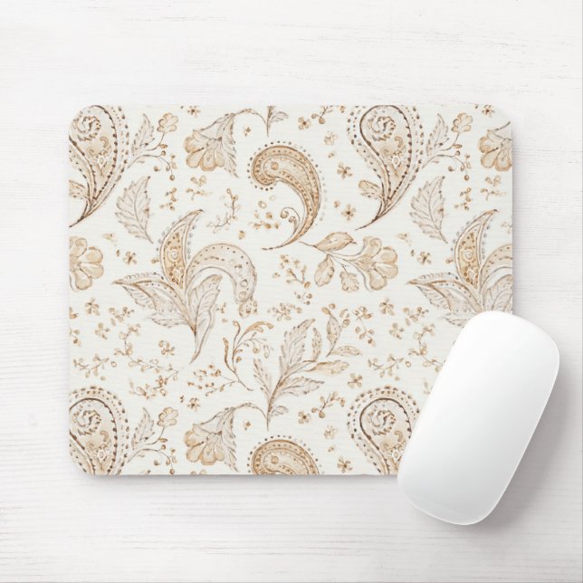 Boho Bohemian Cream Paisley Mouse Pad (With Mouse)