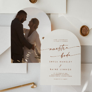Boho Bohemian Cream Photo Arch Spanish Wedding Invitation