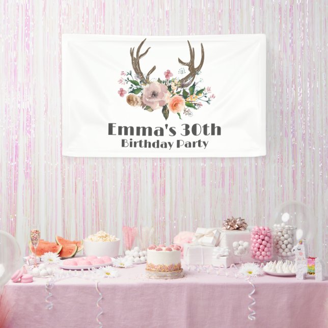 boho, bohemian deer , antler deer Banner (Party)