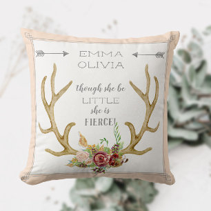 BOHO Bohemian Deer Antler Floral Baby Birth Stat Cushion