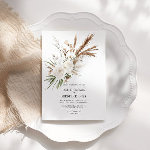 Boho Bohemian Dried Floral Photo & QR Code Wedding Invitation