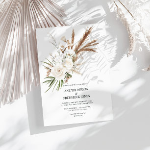 Boho Bohemian Dried Floral Photo & QR Code Wedding Invitation