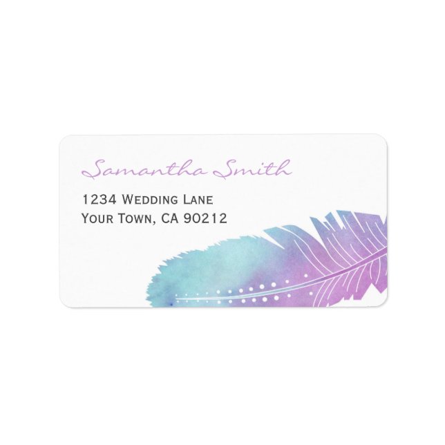 Boho Bohemian Feather Purple and Blue Label (Front)